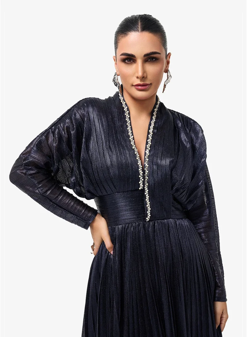 Threadz by Ajooni  Long Sleeve Side Slit Maxi Dress for Women | Best Price UAE